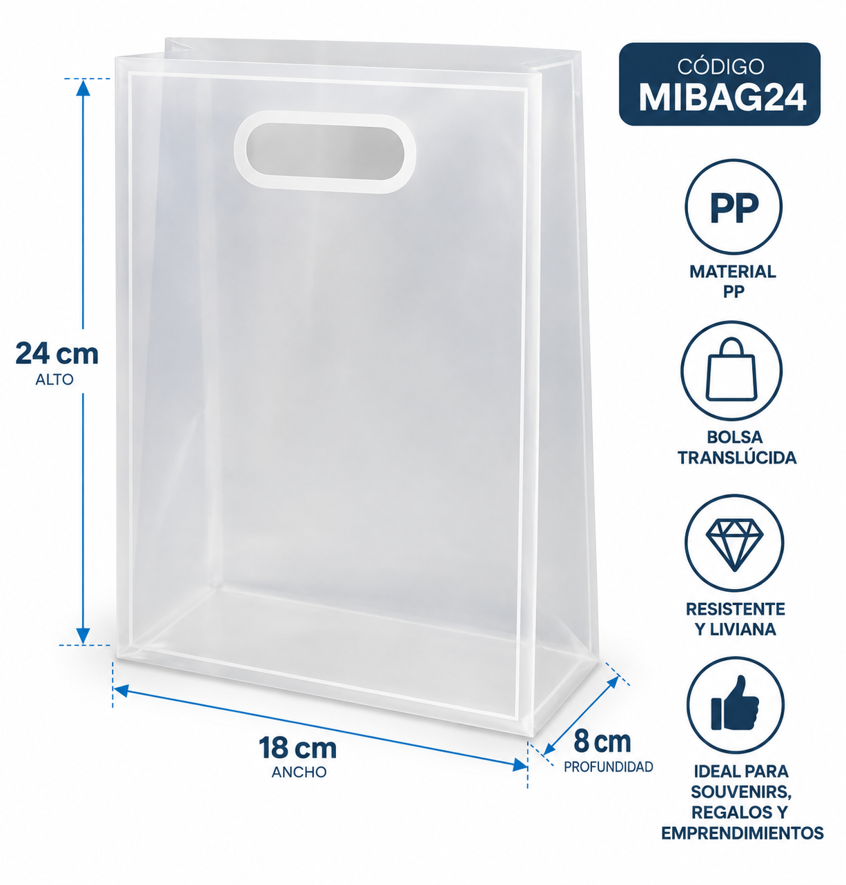 Bolsa traslúcida PP 18x8x24 cm para regalos