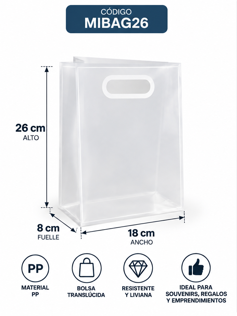 Bolsa traslúcida PP 18x8x26 cm para regalos