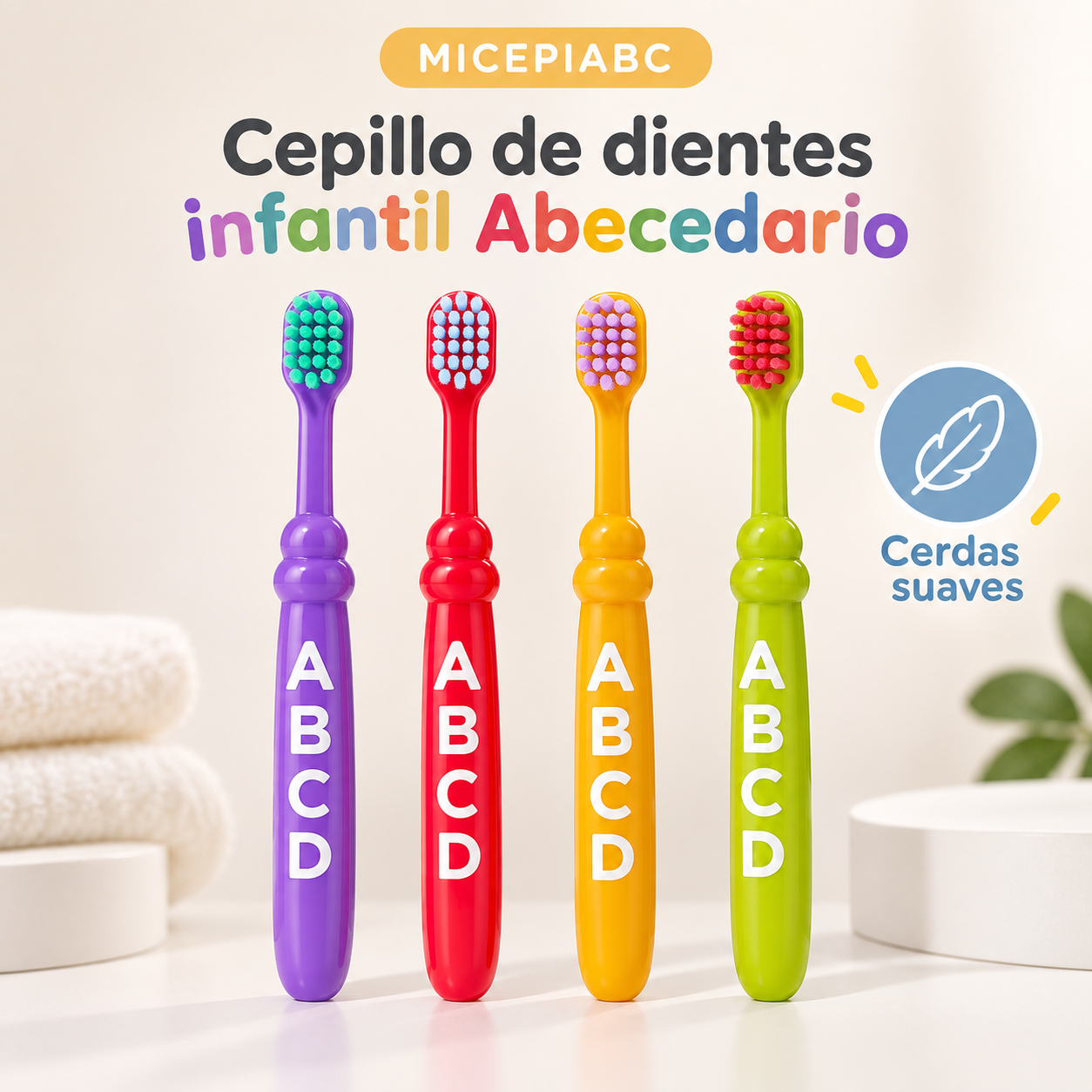 Cepillo dental infantil Abecedario con cerdas suaves