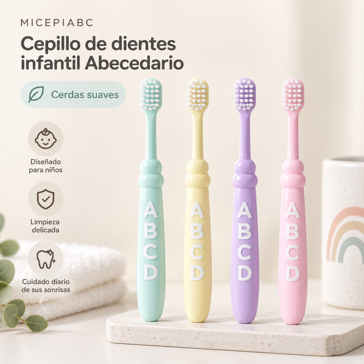 Cepillo dental infantil Abecedario con cerdas suaves vista 2