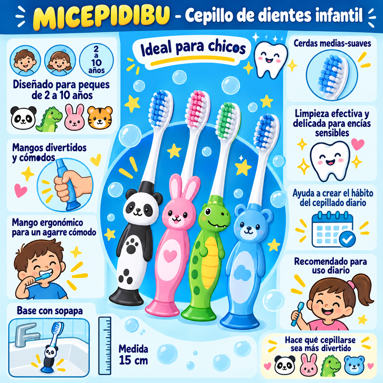 Cepillo de dientes infantil con figuras de animales X 12 unidades vista 2