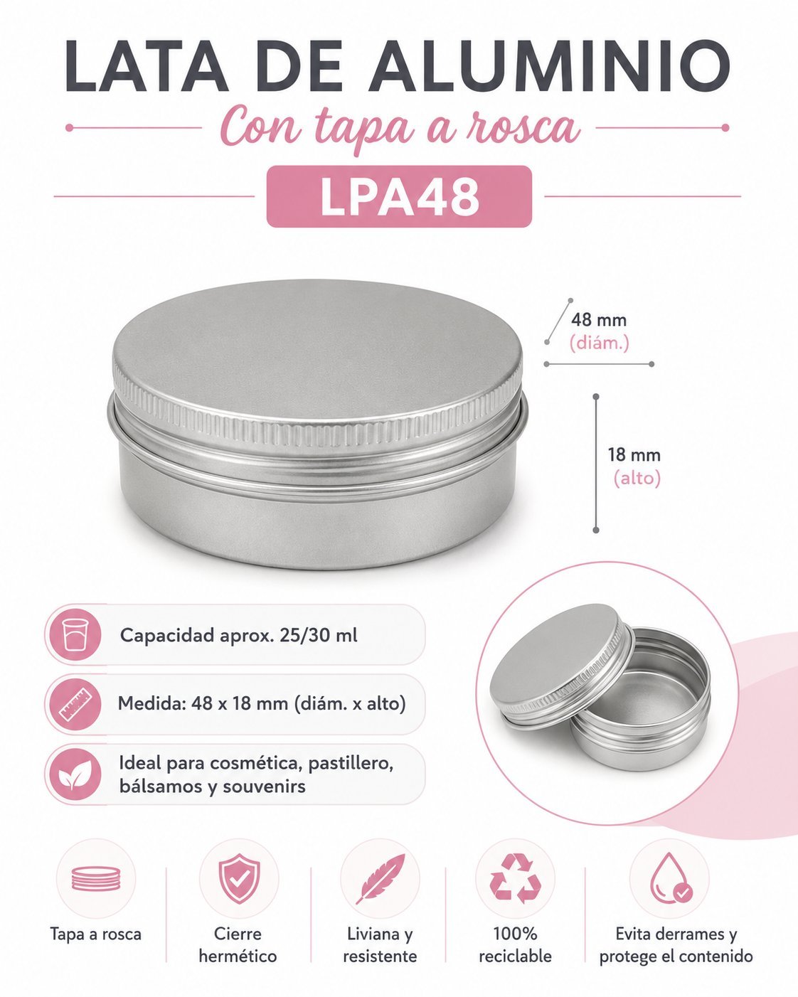Lata de Aluminio 48×18mm (30ml aprox.)