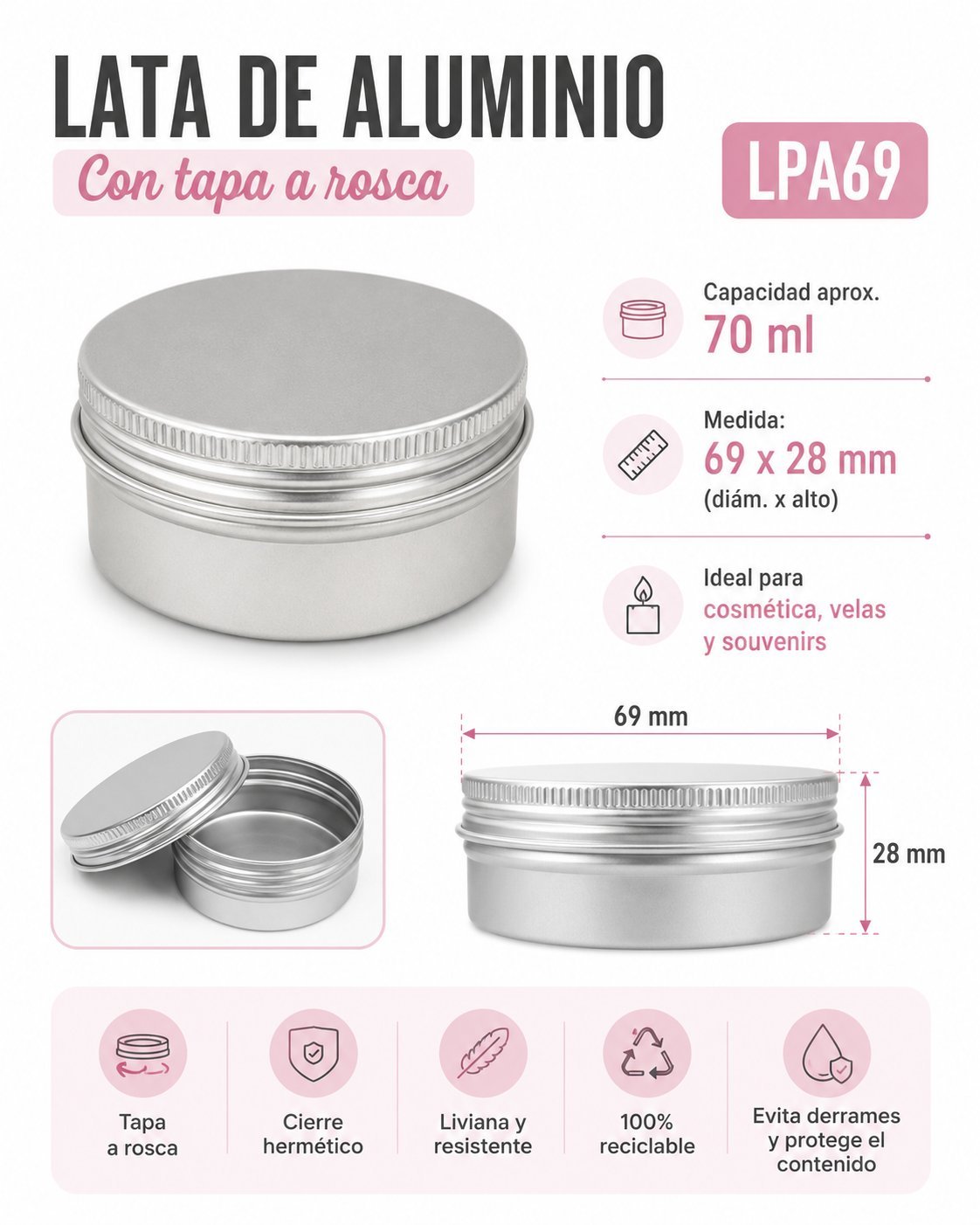 Lata de Aluminio 69×28mm (70ml aprox.)