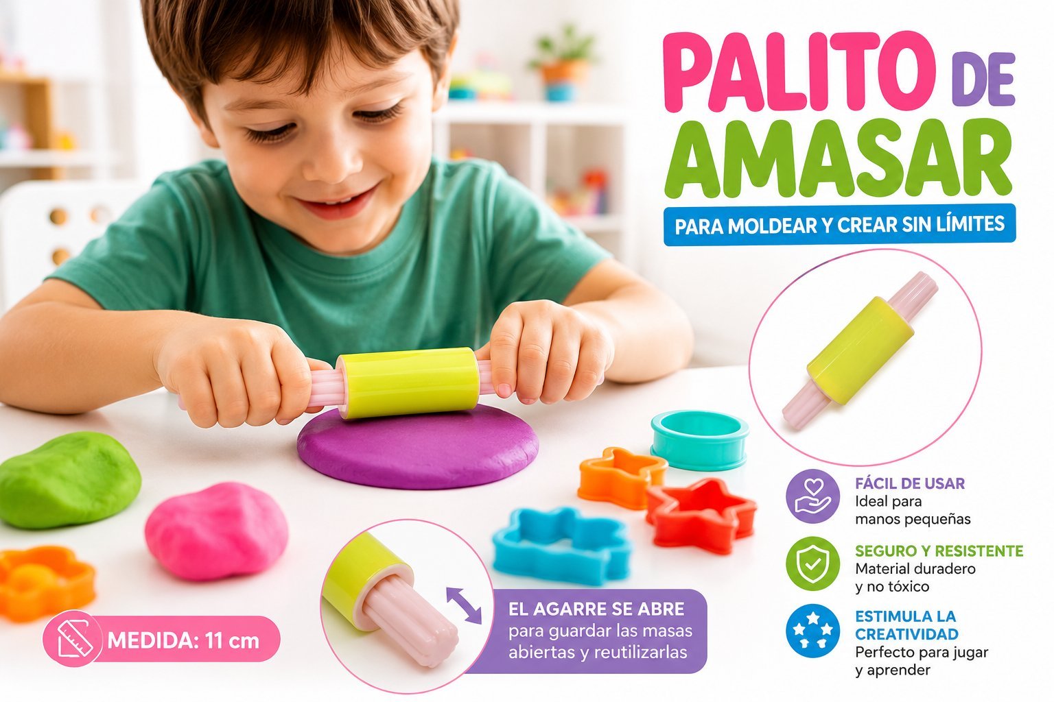 Palo de amasar ideal masas infantiles vista 2