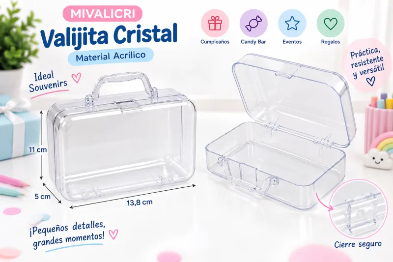 Valijita cristal acrílica 13,8 cm para souvenirs