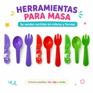 Herramientas para masas infantiles. Cuchillo cuchara tenedor surtidos
